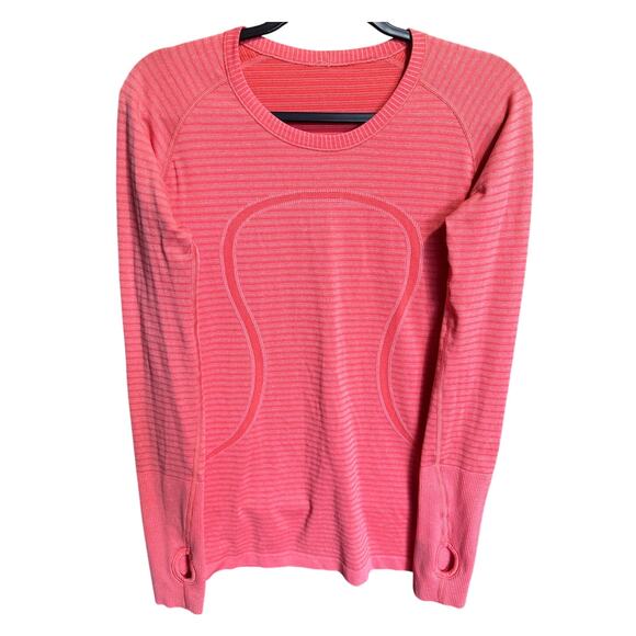 Lululemon Swiftly Tech Long Sleeve Crew Top Striped Heather Pink Size 10 - Picture 4 of 11